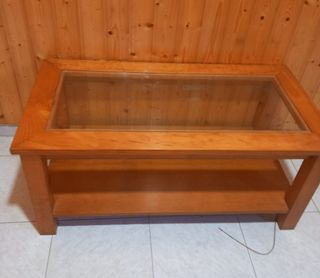 Mesa centro madera cristal