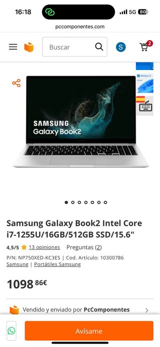 Samsung Galaxy Book 2 i7 2022