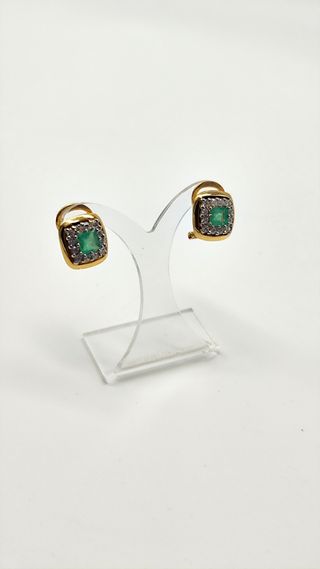 Pendientes oro 18kt circonita verde y blancas 