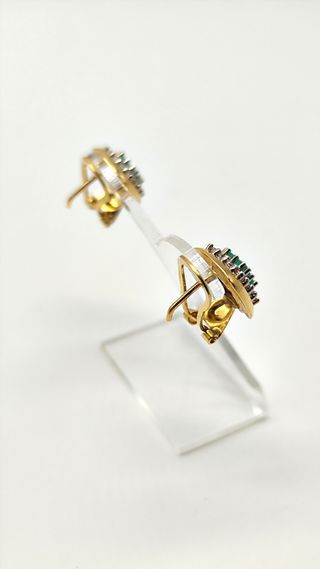 Pendientes oro 18kt circonita verde y blancas 