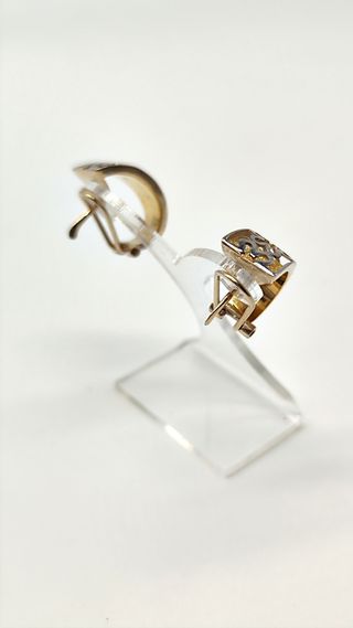 Pendientes dama bicolor oro 18kt motivo floral