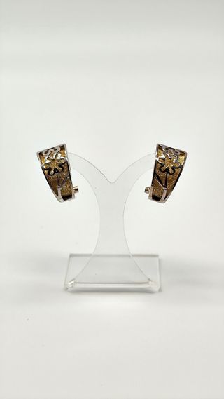 Pendientes dama bicolor oro 18kt motivo floral