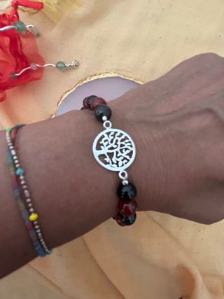 Pulsera Ágata y Ónix Árbol de la Vida Plata
