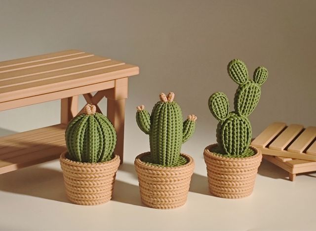 3 Cactus tejidos - Decoración 