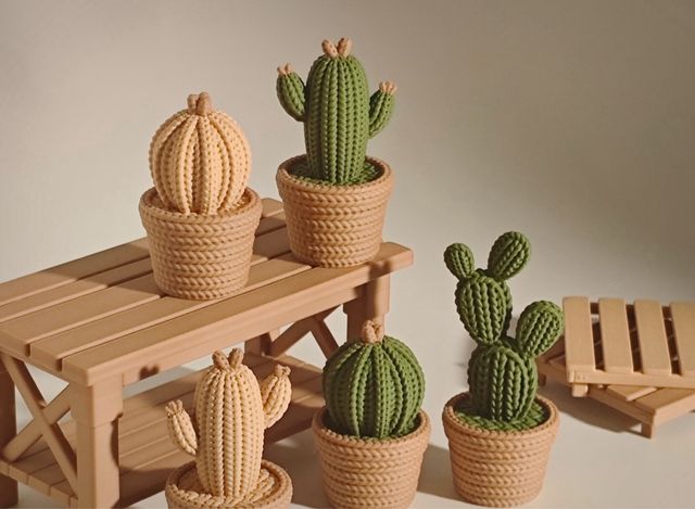 3 Cactus tejidos - Decoración 