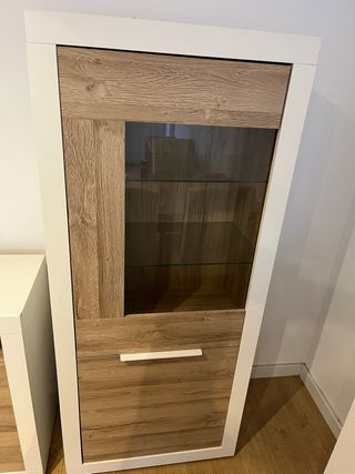 Mueble estantería vitrina salón - Madera & blanco