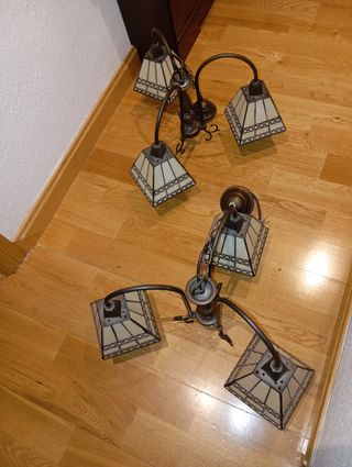 2 Lámparas Tiffany - con 3 apliques cada una