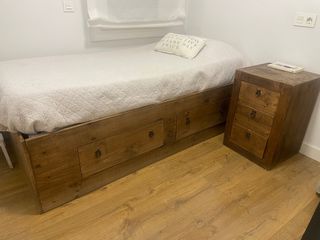 Cama individual madera + mesita