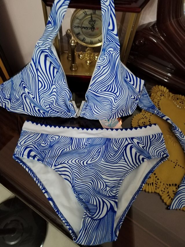 Bikini curvy blu e bianco