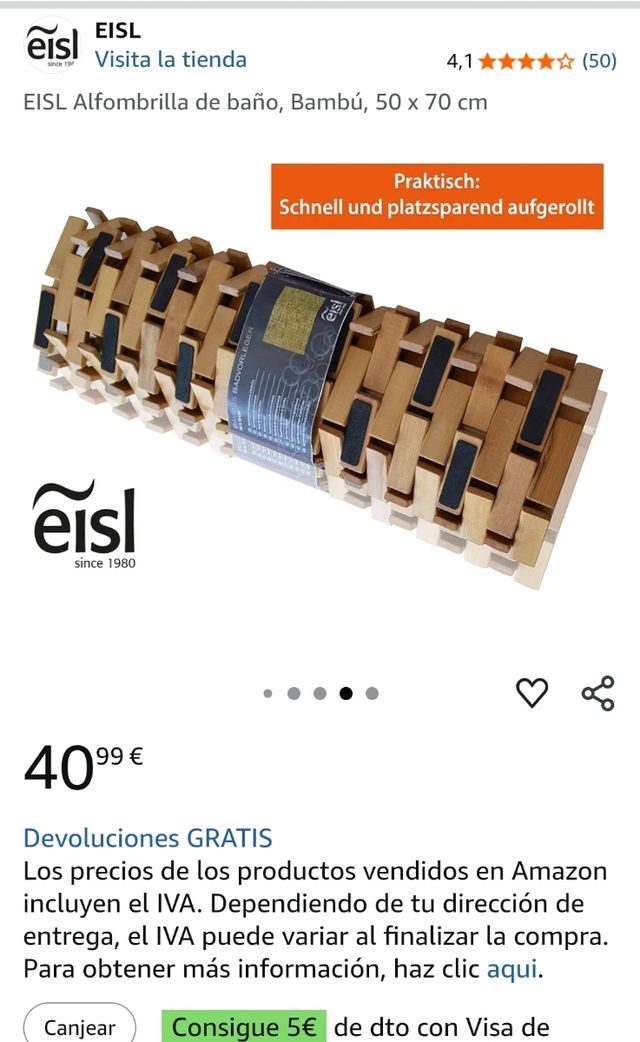 Alfombrilla baño bambú 50x70cm