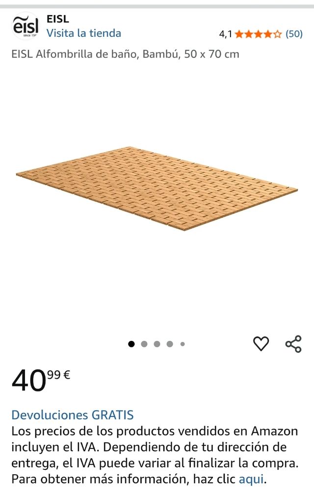 Alfombrilla baño bambú 50x70cm