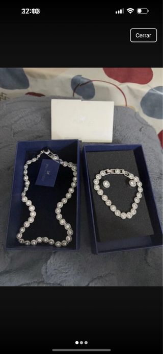 Conjunto Swarovski plata - Collar, pulsera y pendi