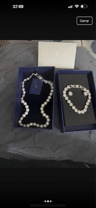 Conjunto Swarovski plata - Collar, pulsera y pendi