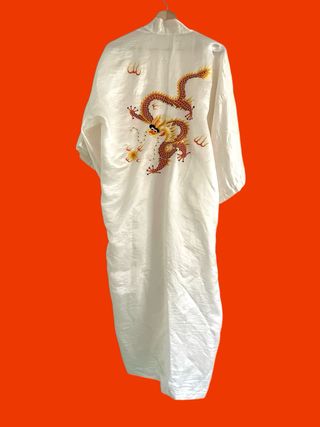 Kimono seda blanco bordado dragón unisexo


