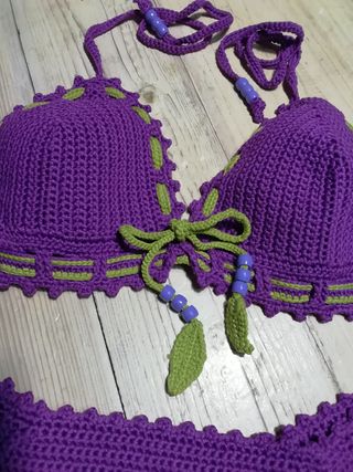 Bikini crochet morado y verde