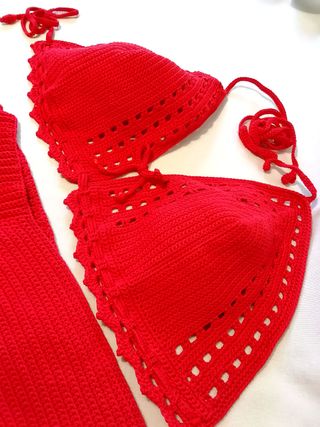 Bikini tanga en Crochet Rojo - Talla 50-52