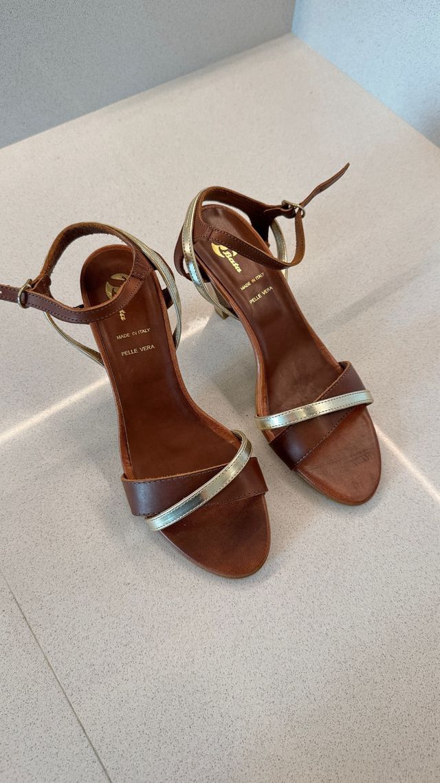 Sandali Bata Pelle Marrone-Oro