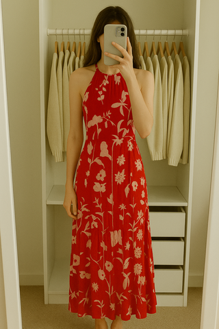 Vestido rojo halter floral - talla 36
