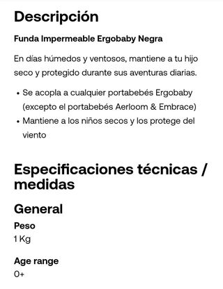 Ergobaby Portabebés + Funda Impermeable ( sin uso)