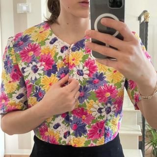 Giacchina sartoriale vintage fiori multicolor