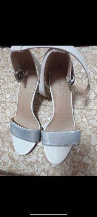 Tacones Plataforma Mujer Blanco Plata
