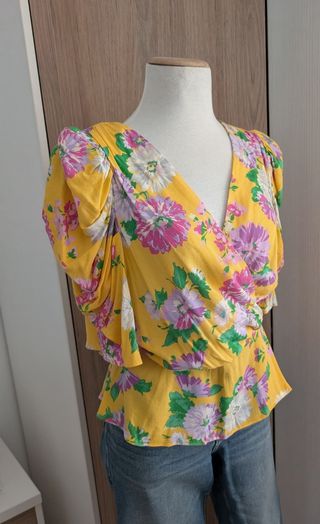 Blusa Amarilla Flores - Manga Abullonada