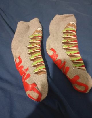 Meias Cinza/Vermelho - Hambúrguer