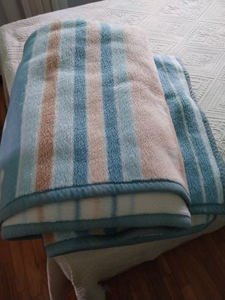 Manta polar azul y beige 90x190cm