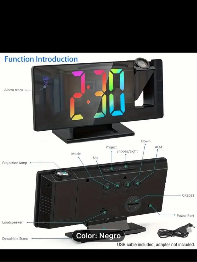 Reloj proyector LED espejo