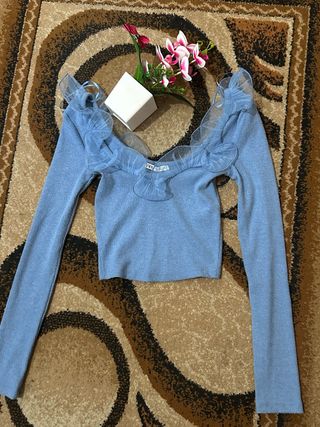 Top Zara blu maniche lunghe