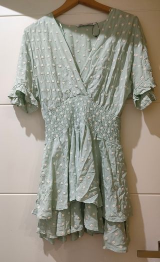 Vestido Zara verde menta - volantes
