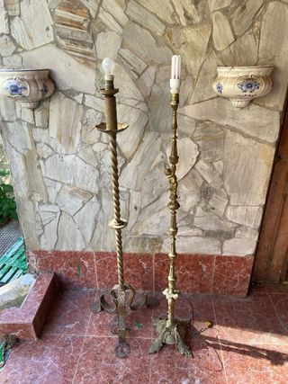 2 Lamparas pie metal y bronce