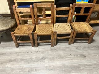 pack de 4 Sillas bajas, Vintage de Madera Mimbre