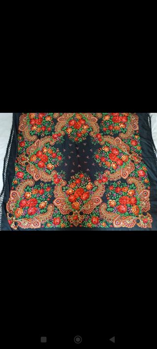 Mantón flecos negro 160x160