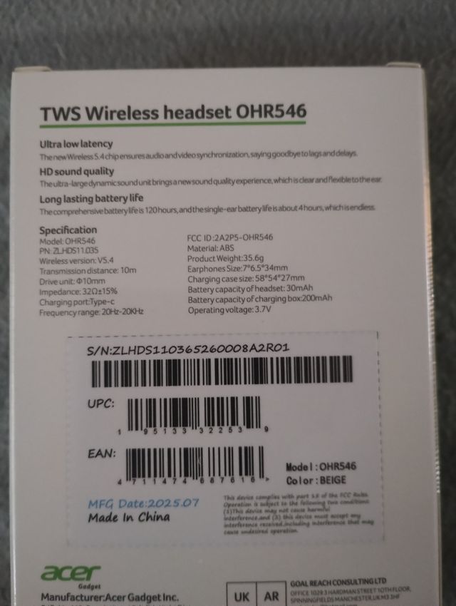 Auricolari Acer OHR546 TWS