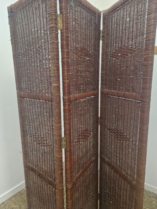 Biombo 3 hojas ratán madera