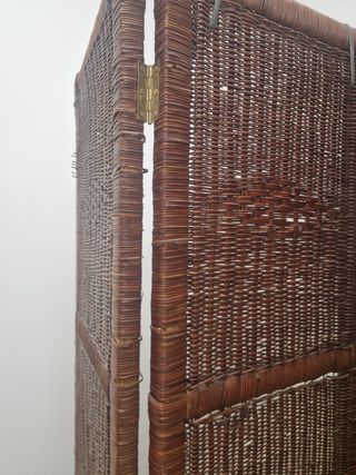 Biombo 3 hojas ratán madera