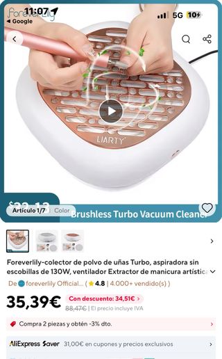 Aspirador polvo uñas Turbo