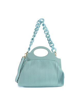 Borsa azzurra plissé: mano & tracolla