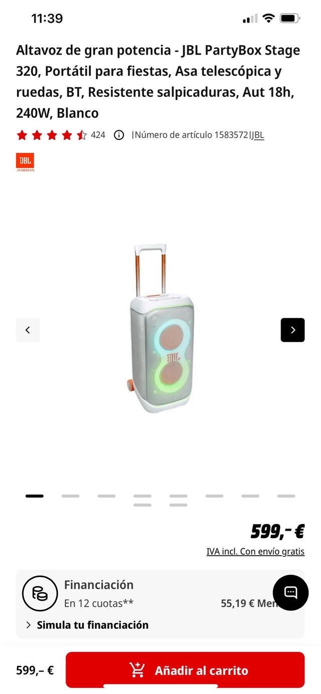 JBL PartyBox Stage 320 Y juego de microfonos jbl