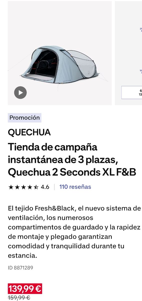 Tienda Quechua 2 Seconds XL 3 personas