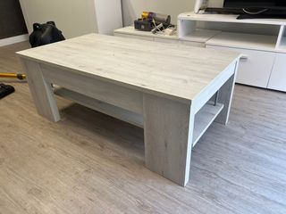 Mesa centro elevable gris-blanca