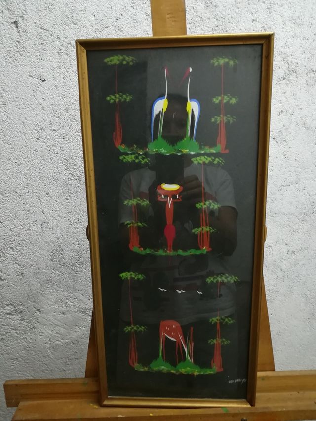 Cuadro Arte Naif - Barcos rojos