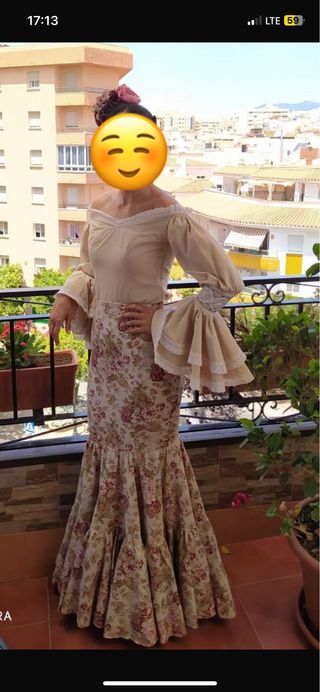Traje Flamenca - Beige y Multicolor