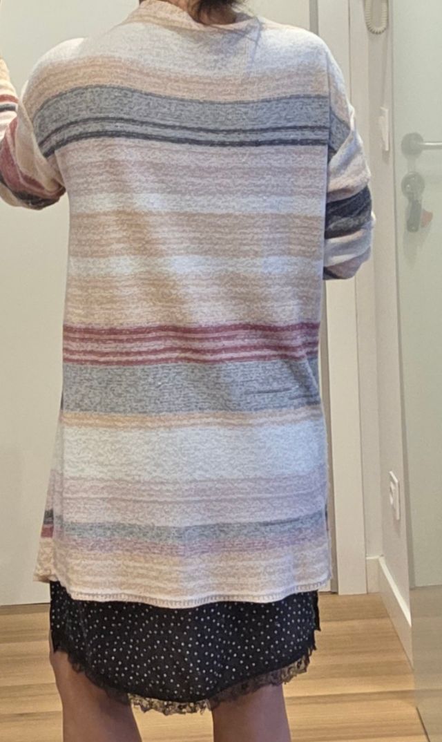 Chaqueta larga rayas beige