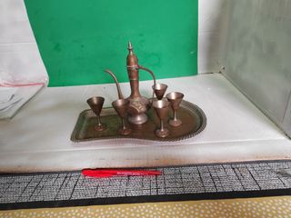 Juego té metal India: Tetera + 6 copas