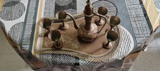 Juego té metal India: Tetera + 6 copas