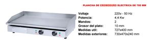Plancha eléctrica 700mm - Cromoduro 