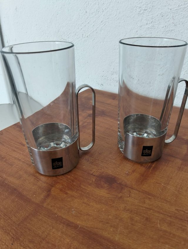 2 Vasos café 13,5cm. Acero-Cristal
