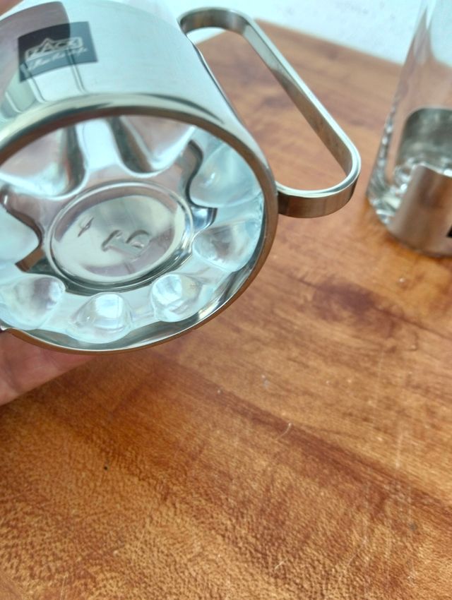 2 Vasos café 13,5cm. Acero-Cristal